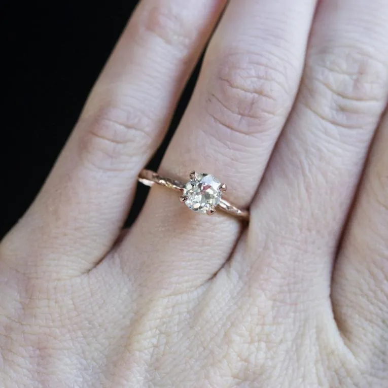 0.78ct GIA Antique Old Mine Cut Diamond in Rose Gold Evergreen Solitaire