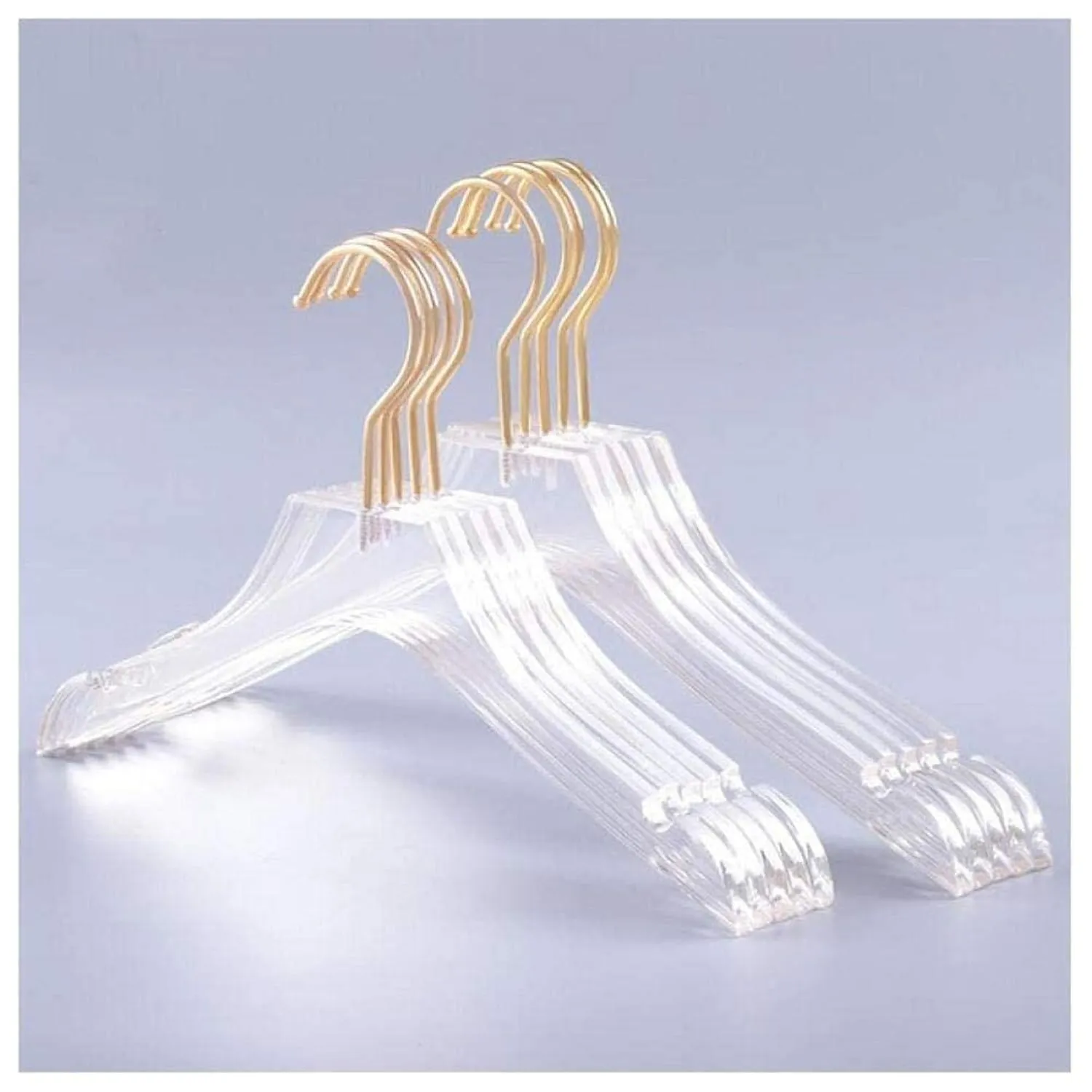 10 Pcs Clear Acrylic Hanger Crystal Clothes Hanger With Gold Hook Non-Slip Trans