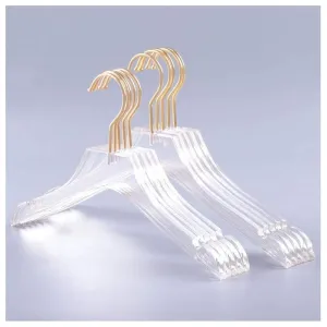 10 Pcs Clear Acrylic Hanger Crystal Clothes Hanger With Gold Hook Non-Slip Trans