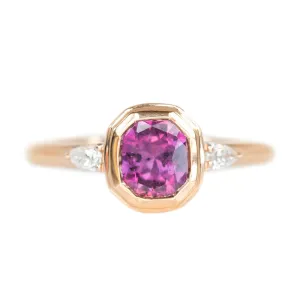 1.02ct Ruby Pink Sapphire Double Bezel Setting With Pear Diamonds In 14k Rose Gold