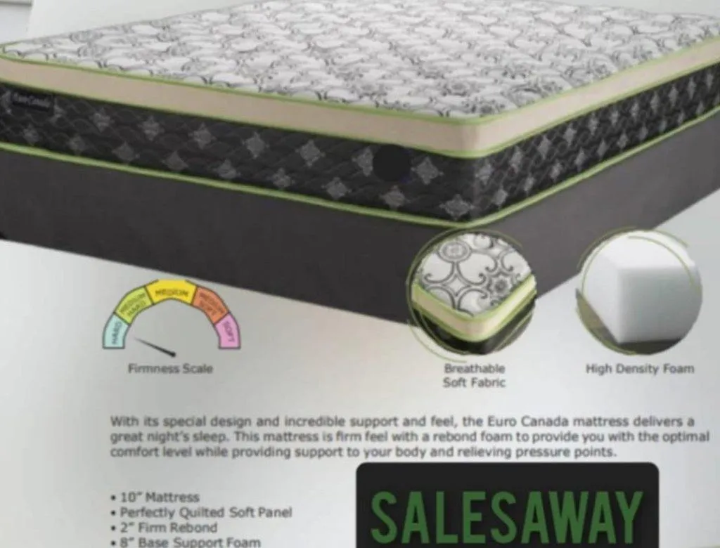 10" High Density Foam Euro Top Mattress- Extra Firm- Model Euro Canada