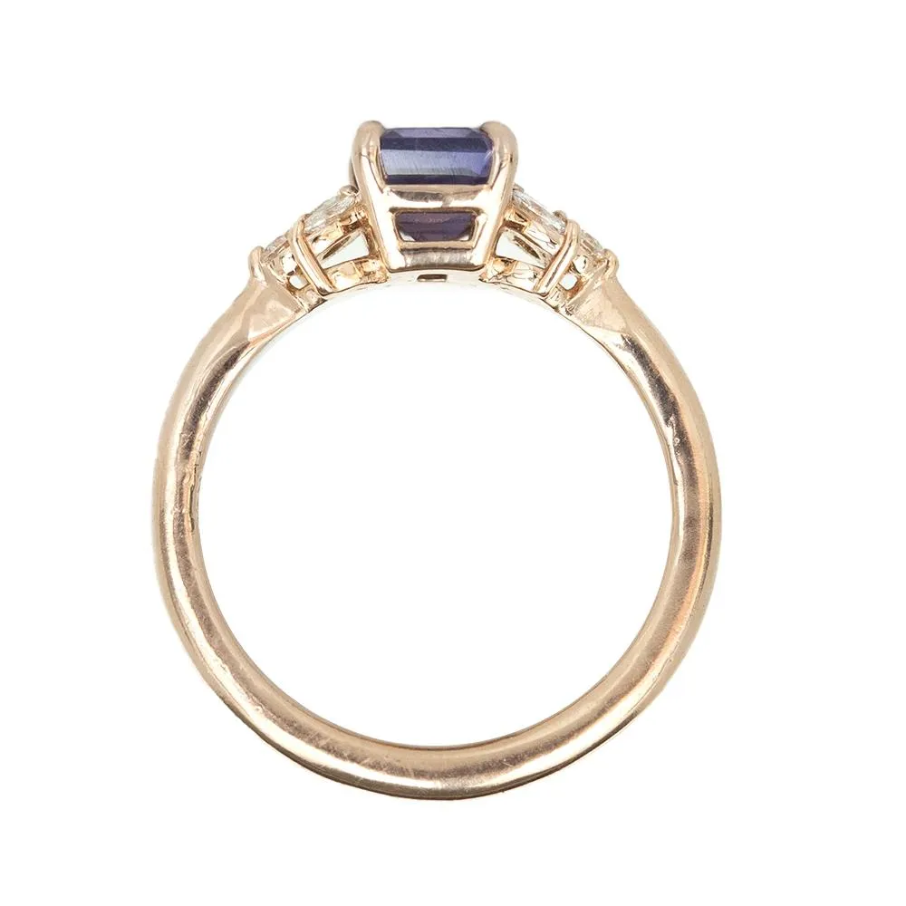 1.68ct Pink Emerald Cut Sapphire With Cluster Diamond Side Ring In 14k Rose Gold