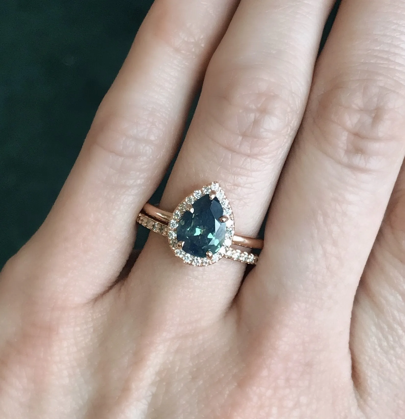 1.96ct Pear Sapphire Halo Ring in 14k Rose Gold
