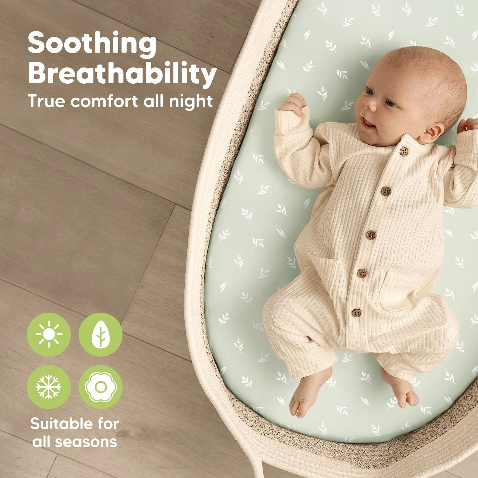 2-Pack Soothe Fitted Bassinet Sheets (Herb)