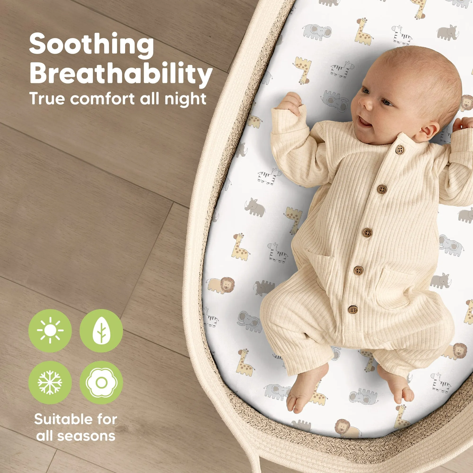 2-Pack Soothe Fitted Bassinet Sheets (KeaSafari)