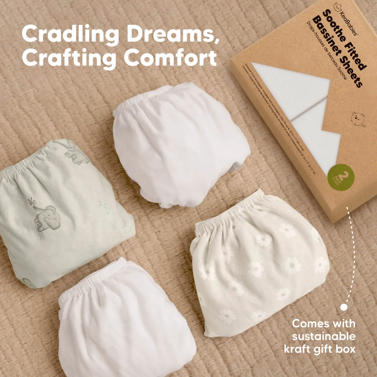 2-Pack Soothe Fitted Bassinet Sheets (Soft White)