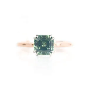 2.15ct Asscher Cut Unheated Sapphire in Two-Tone Rose and White Gold Cathedral Solitaire