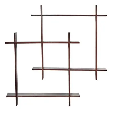24" Wood Crosshatch Floating Shelves Wall Art Decor