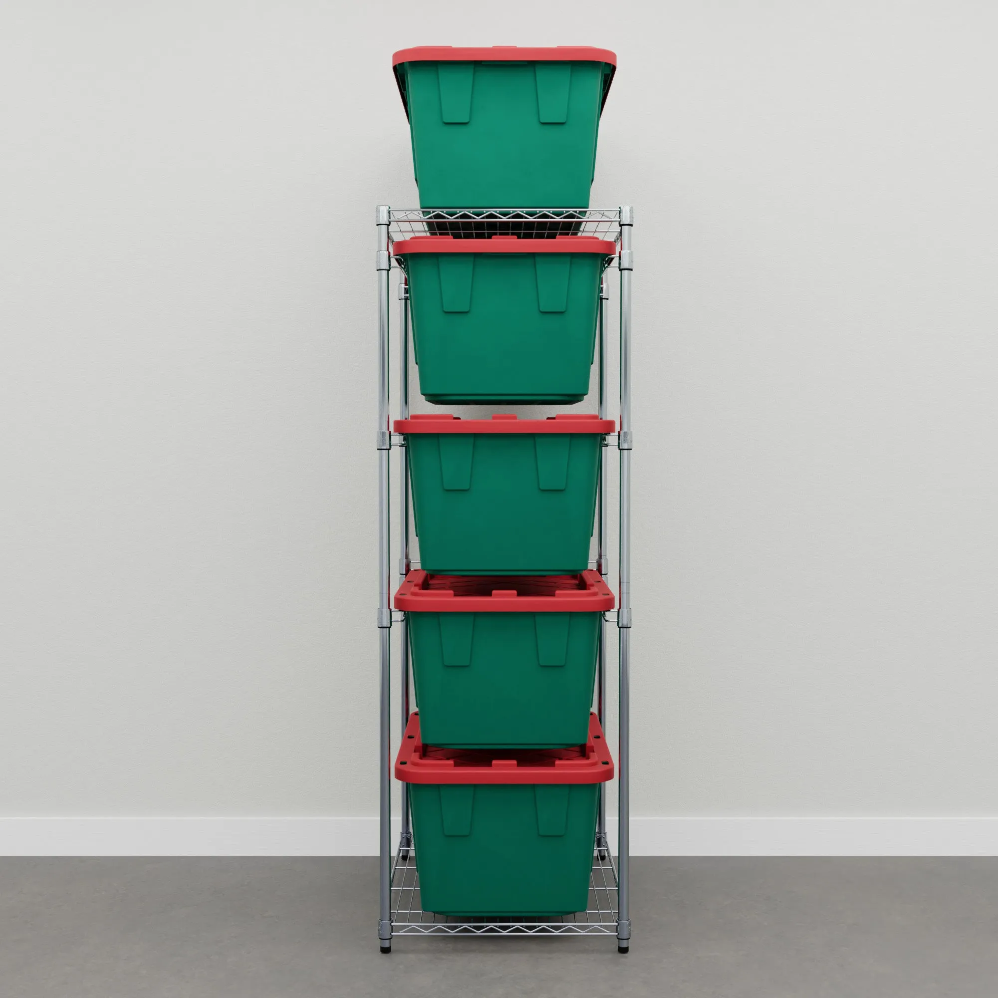 27 Gallon Christmas Storage Bins - Green and Red - Set of 5