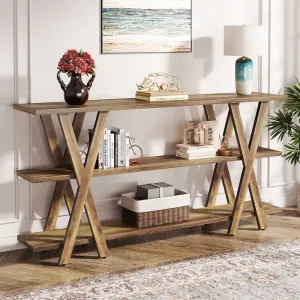 3-Tier Console Table, Farmhouse Hallway Table with Storage Shelves