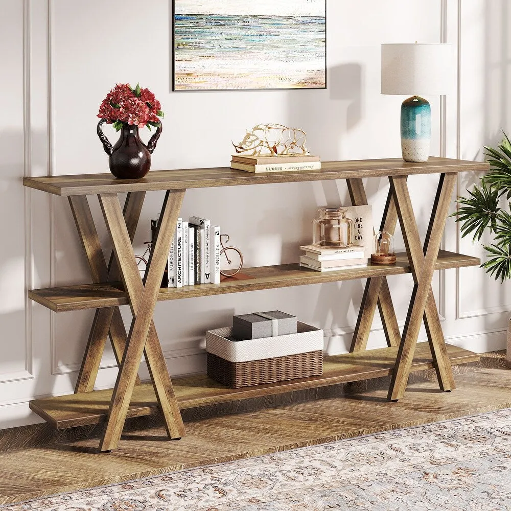 3-Tier Console Table, Farmhouse Hallway Table with Storage Shelves