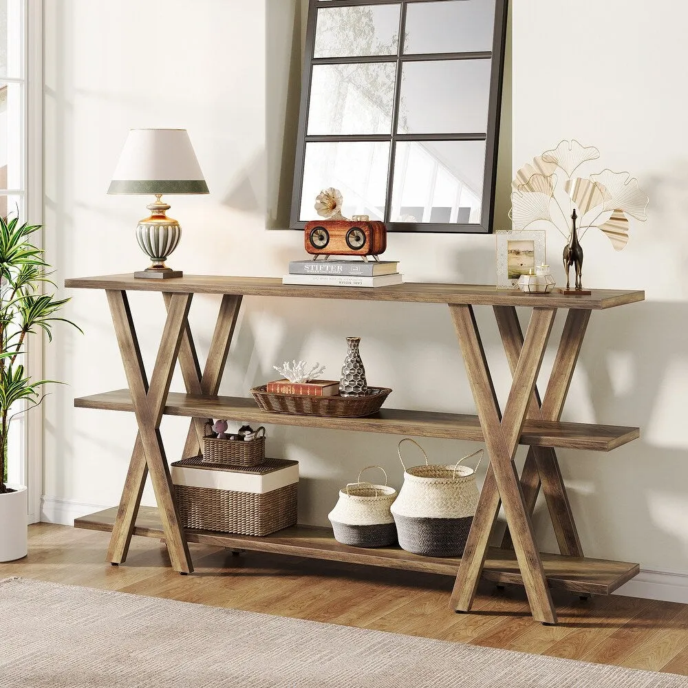 3-Tier Console Table, Farmhouse Hallway Table with Storage Shelves