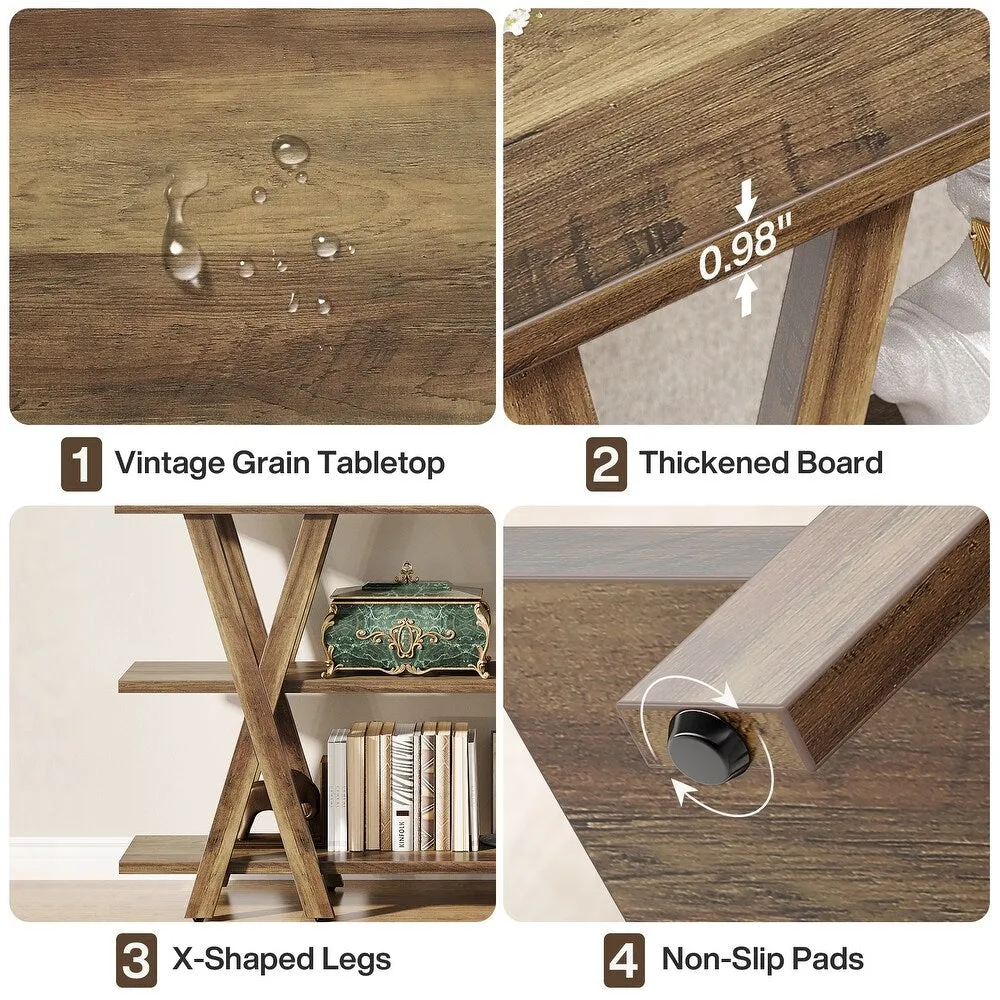 3-Tier Console Table, Farmhouse Hallway Table with Storage Shelves