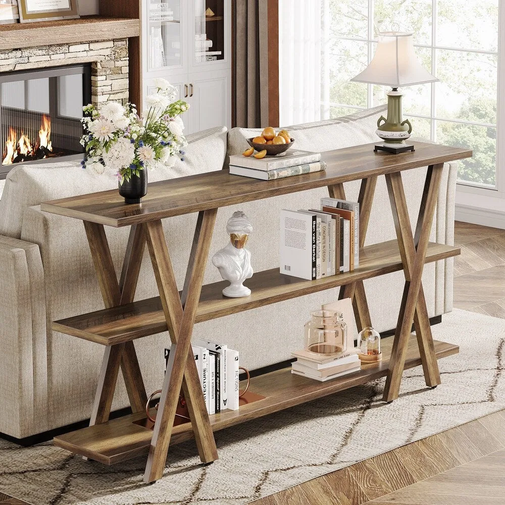3-Tier Console Table, Farmhouse Hallway Table with Storage Shelves