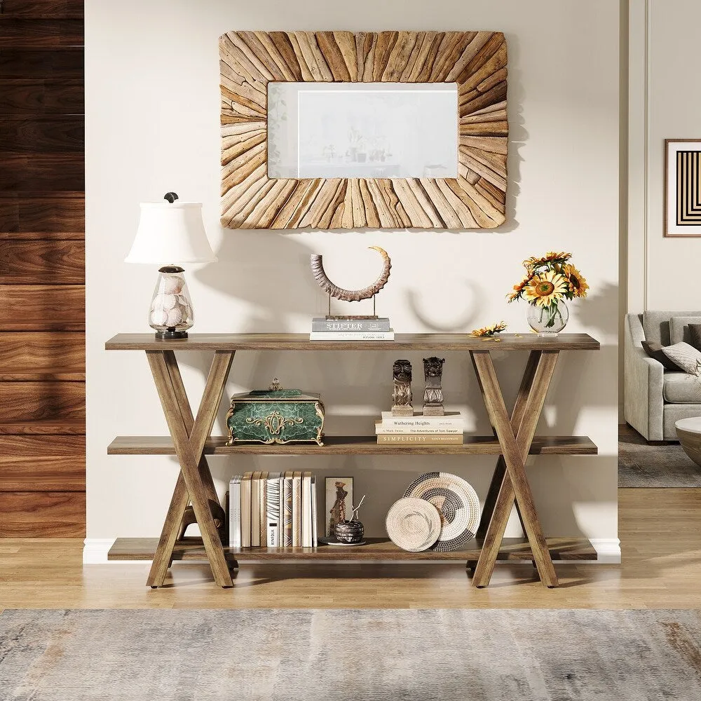 3-Tier Console Table, Farmhouse Hallway Table with Storage Shelves
