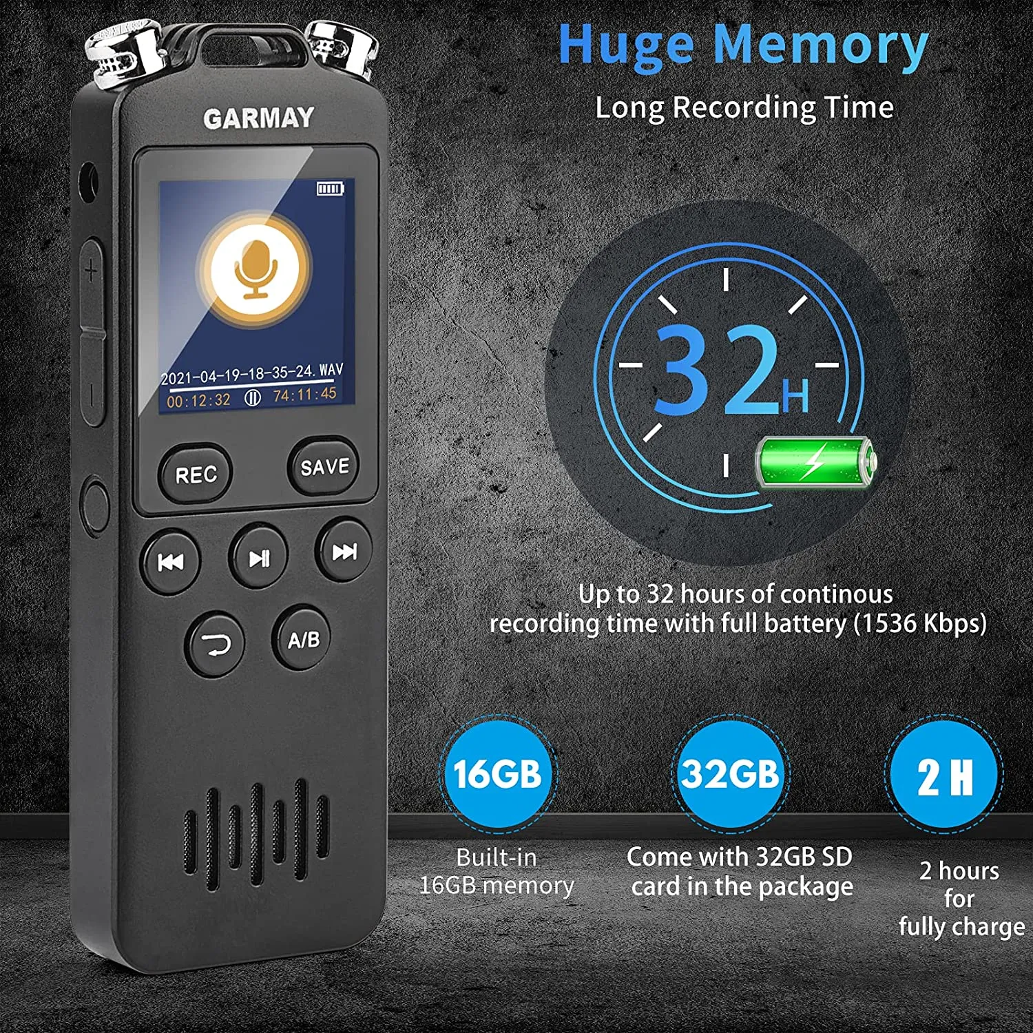 3300  Hour Recorder with 32 Hour Battery