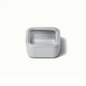 4.4 Cup Glass Food Container Square Shape w/ Lid Gray