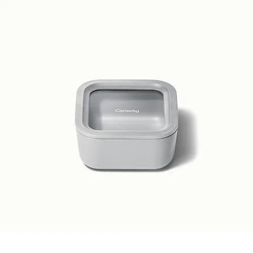 4.4 Cup Glass Food Container Square Shape w/ Lid Gray