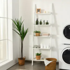 5-Tier Wall-leaning Ladder Shelf  Display Rack for Plants and Books-White