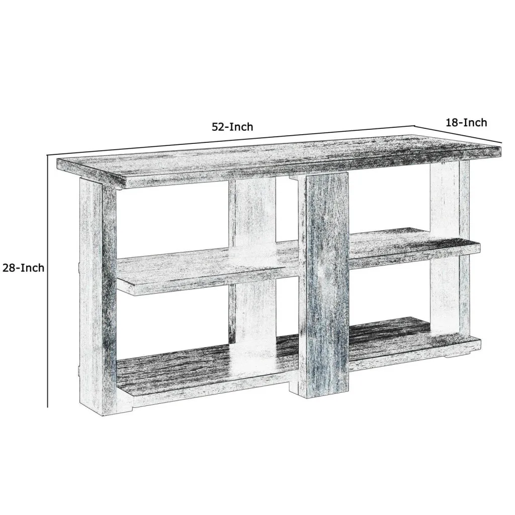 52" Rectangular Sofa Table with 2 Display Shelves, Brown By Casagear Home