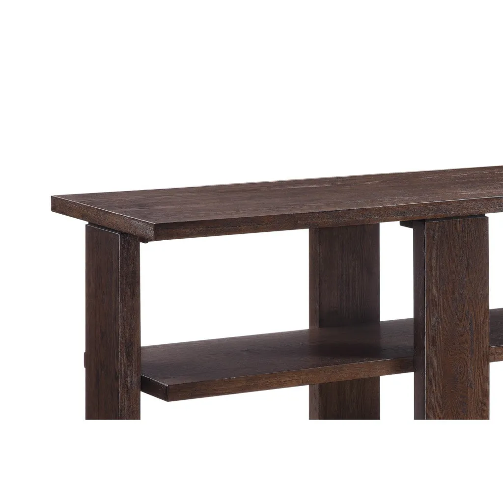 52" Rectangular Sofa Table with 2 Display Shelves, Brown By Casagear Home