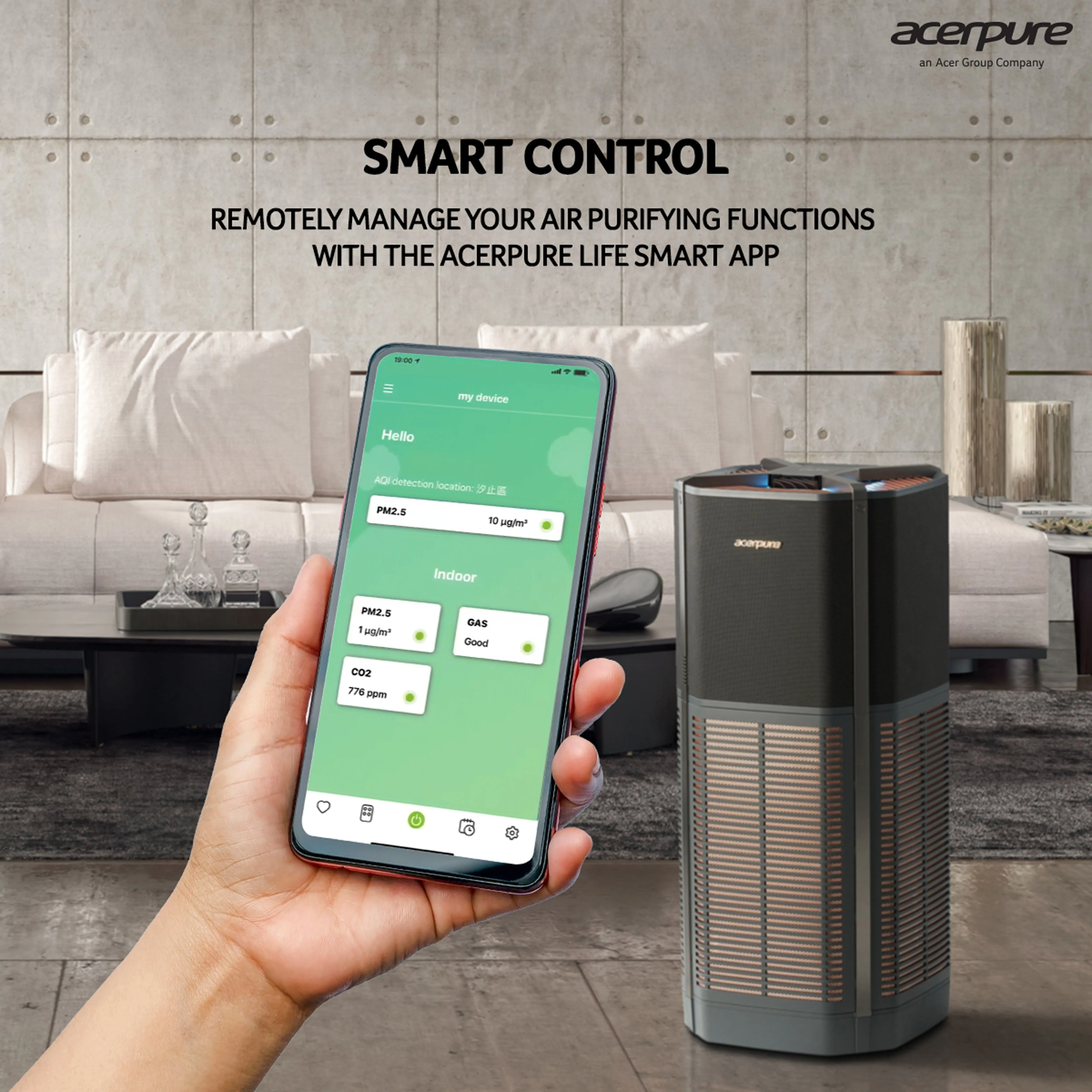 Acerpure Pro AP972-50B |UVC Air Purifier | with real time CO2 Monitoring |4-in-1 HEPA 13 Filter & UVC LED Sanitizer (Black)