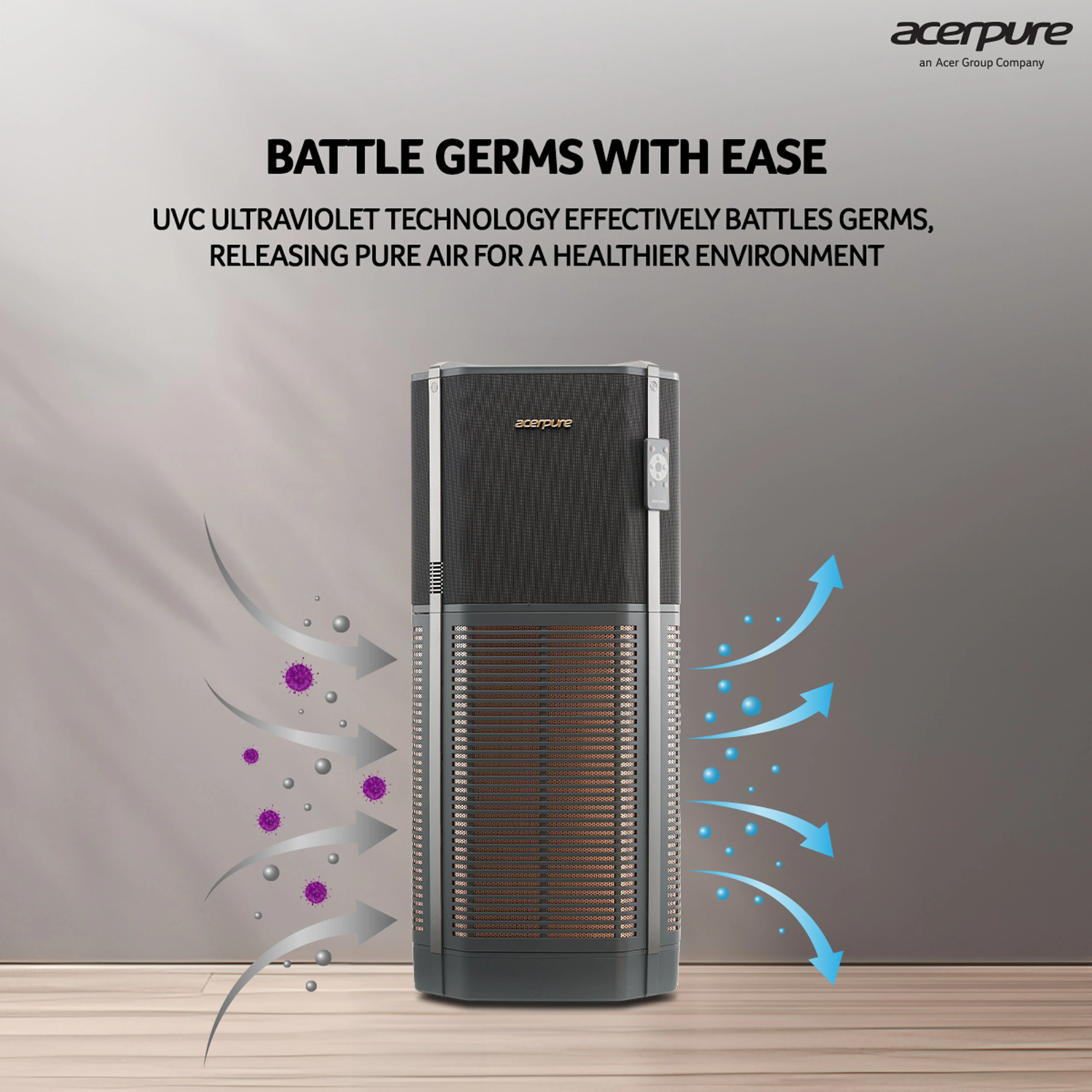 Acerpure Pro AP972-50B |UVC Air Purifier | with real time CO2 Monitoring |4-in-1 HEPA 13 Filter & UVC LED Sanitizer (Black)