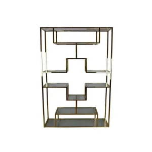 Adena 75 Inch Tall Plant Stand, Geometric Metal Shelves, Gold Finish By Casagear Home