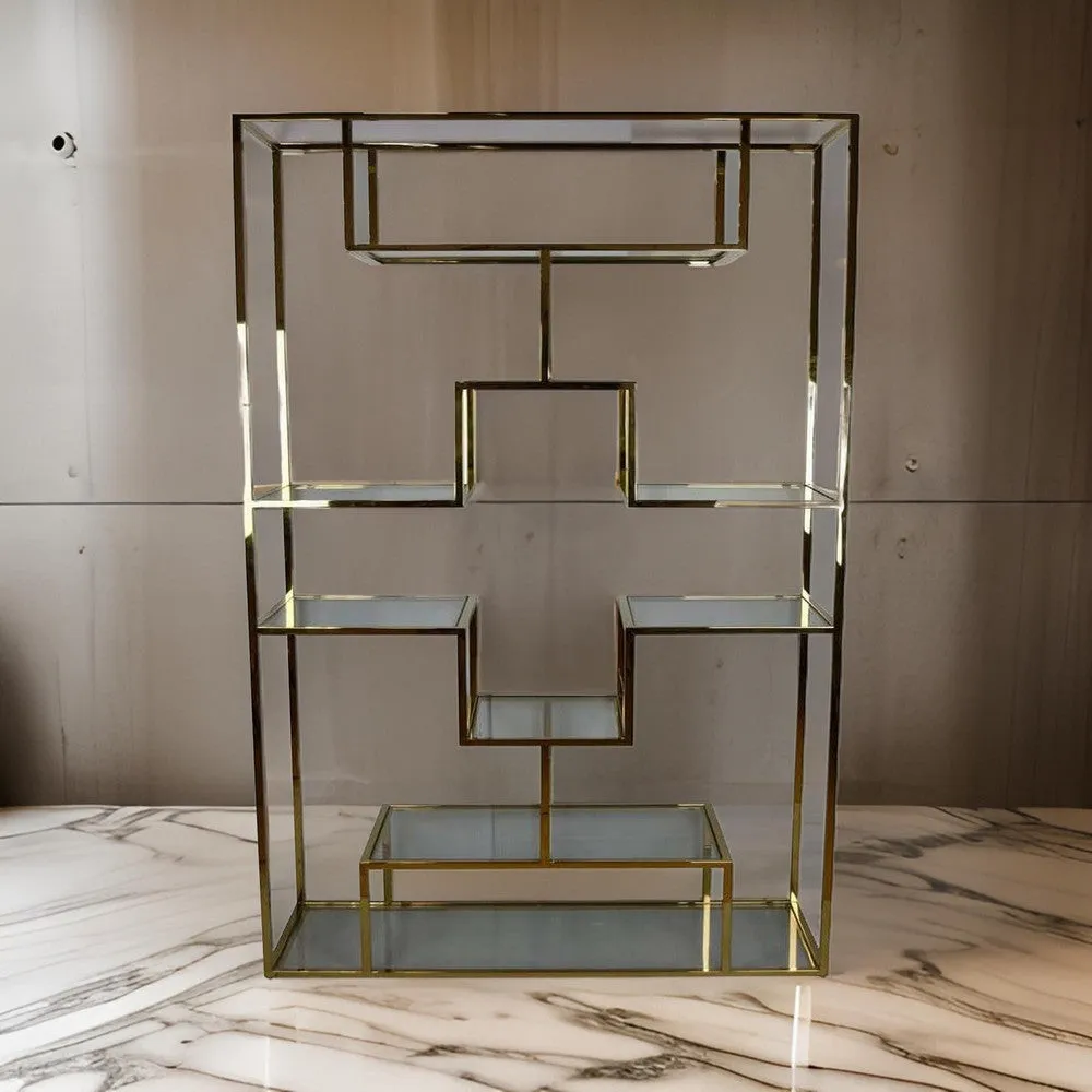 Adena 75 Inch Tall Plant Stand, Geometric Metal Shelves, Gold Finish By Casagear Home