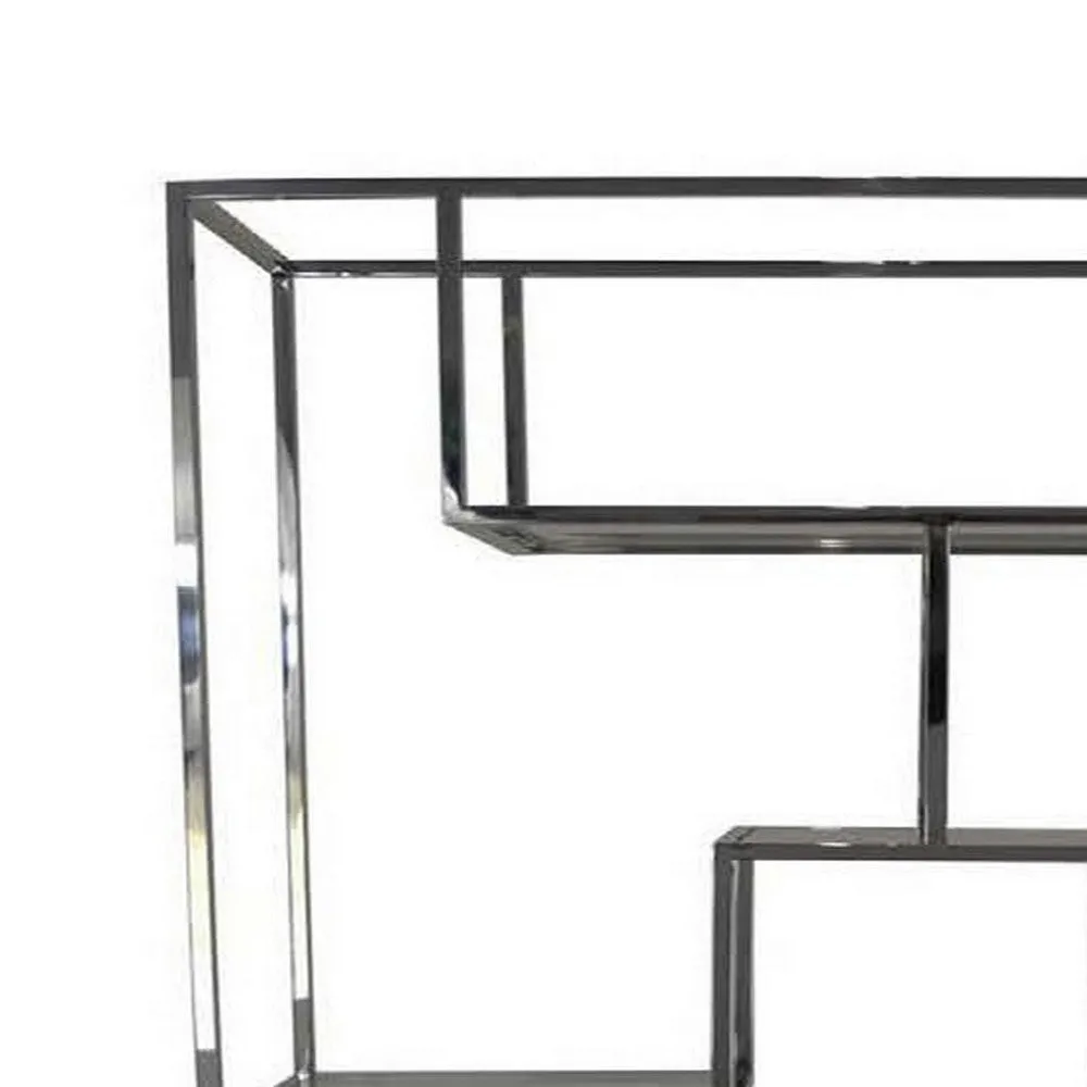 Adena 76 Inch Tall Plant Stand, Geometric Style Metal Shelves, Silver Tone By Casagear Home