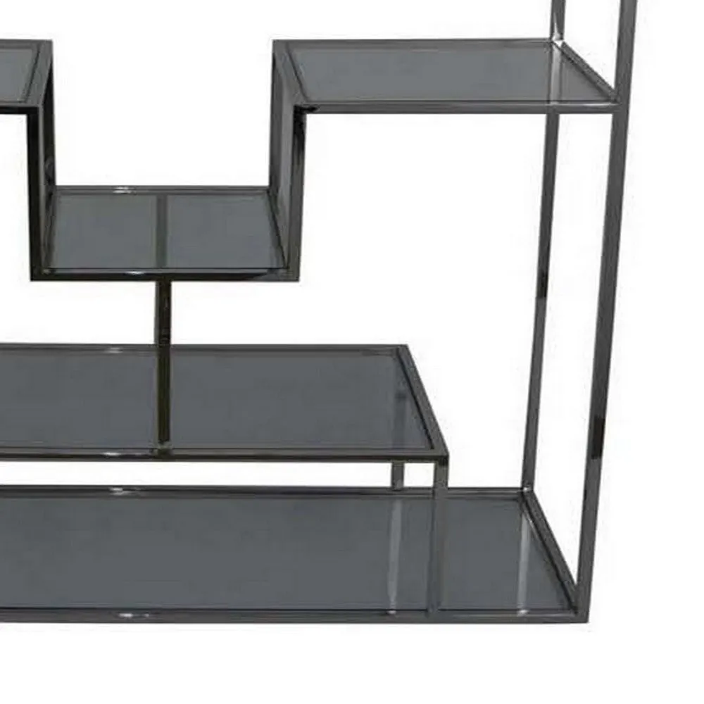 Adena 76 Inch Tall Plant Stand, Geometric Style Metal Shelves, Silver Tone By Casagear Home
