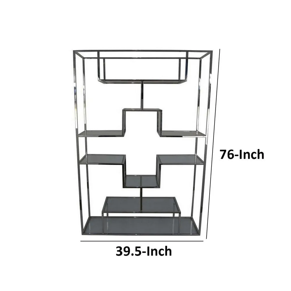 Adena 76 Inch Tall Plant Stand, Geometric Style Metal Shelves, Silver Tone By Casagear Home