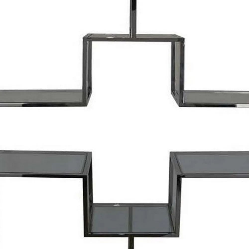 Adena 76 Inch Tall Plant Stand, Geometric Style Metal Shelves, Silver Tone By Casagear Home