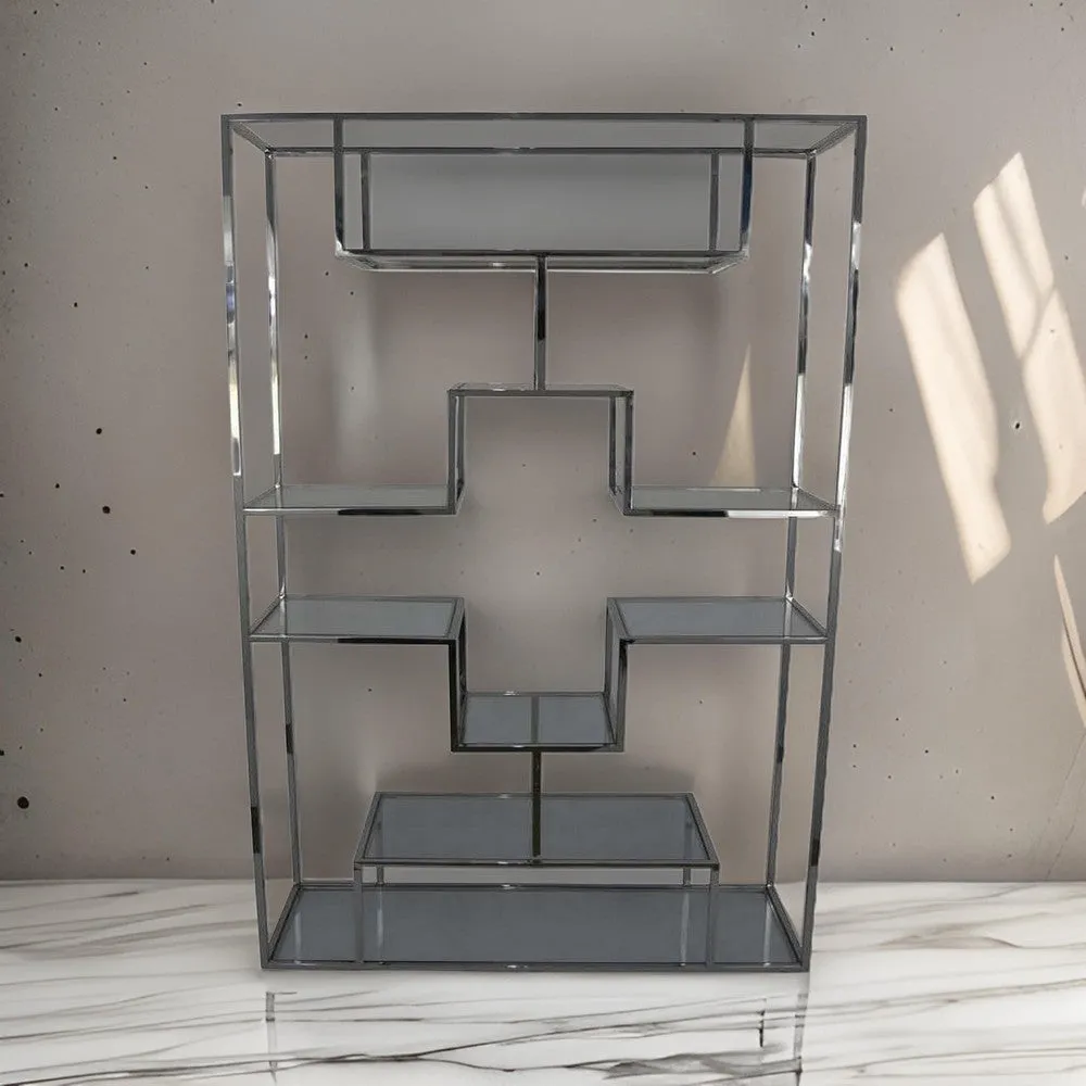 Adena 76 Inch Tall Plant Stand, Geometric Style Metal Shelves, Silver Tone By Casagear Home
