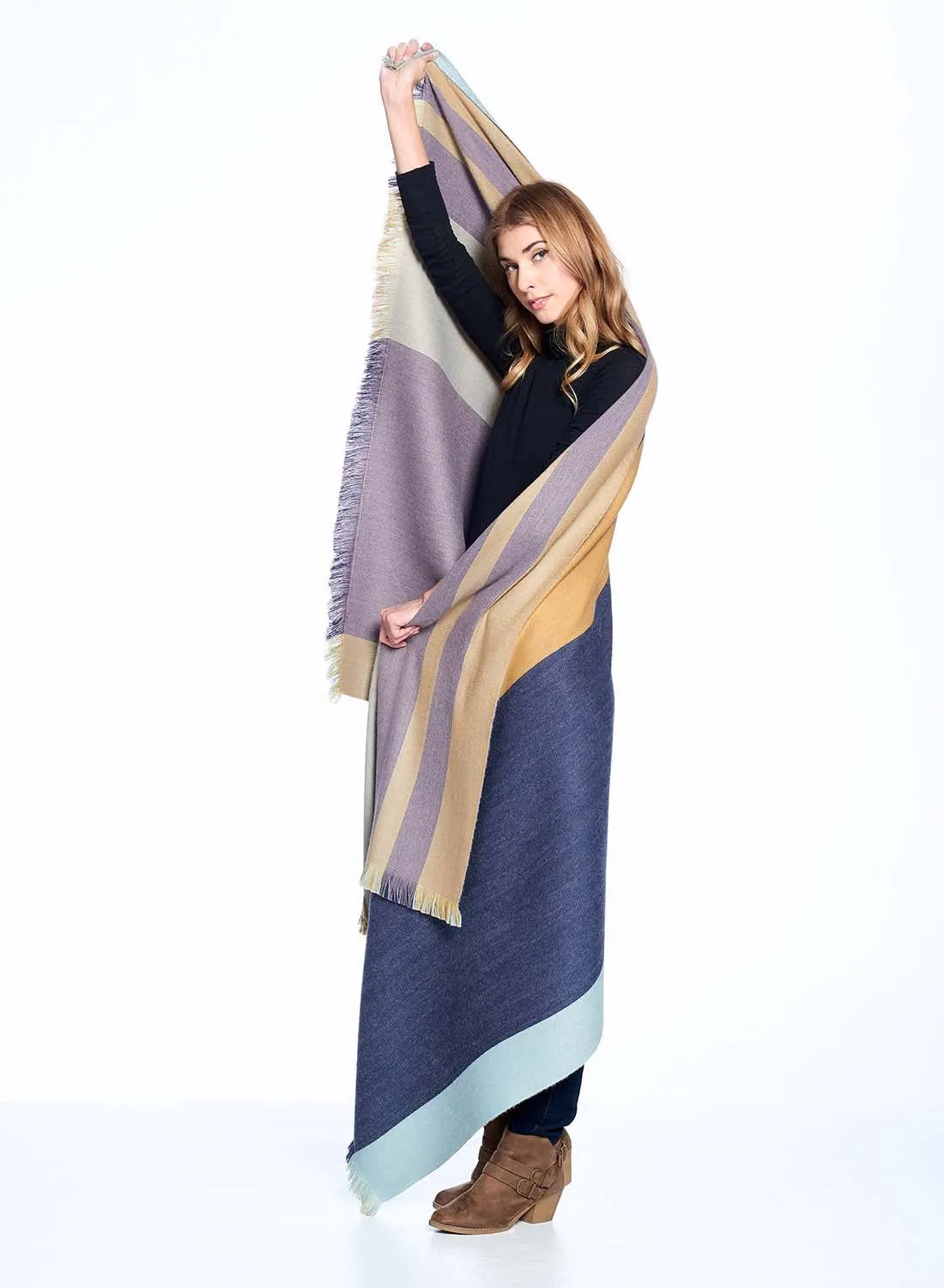 Alpaca Throw Blanket Reversible- Indigo Gold