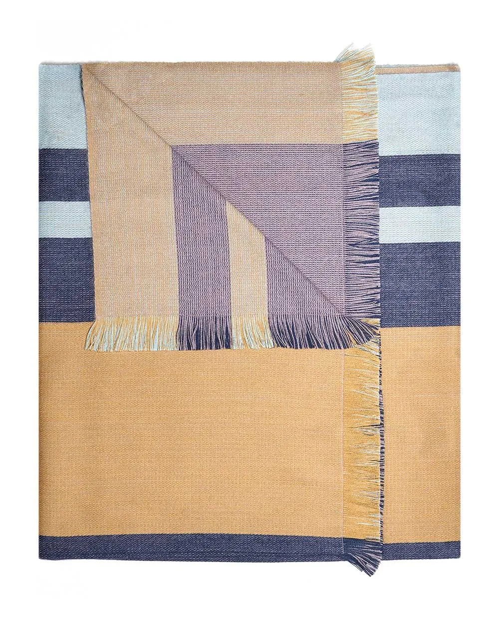 Alpaca Throw Blanket Reversible- Indigo Gold