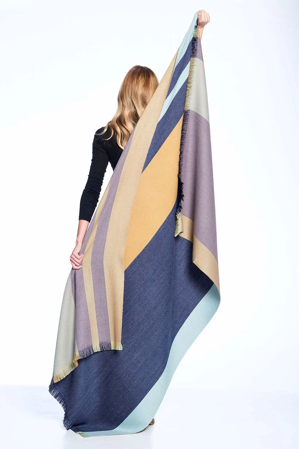 Alpaca Throw Blanket Reversible- Indigo Gold