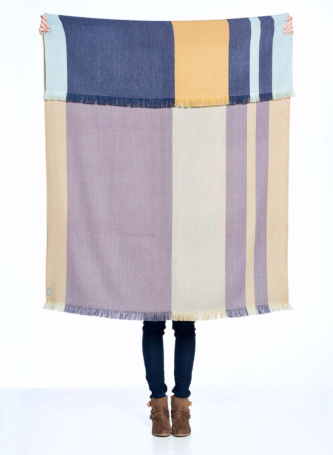 Alpaca Throw Blanket Reversible- Indigo Gold