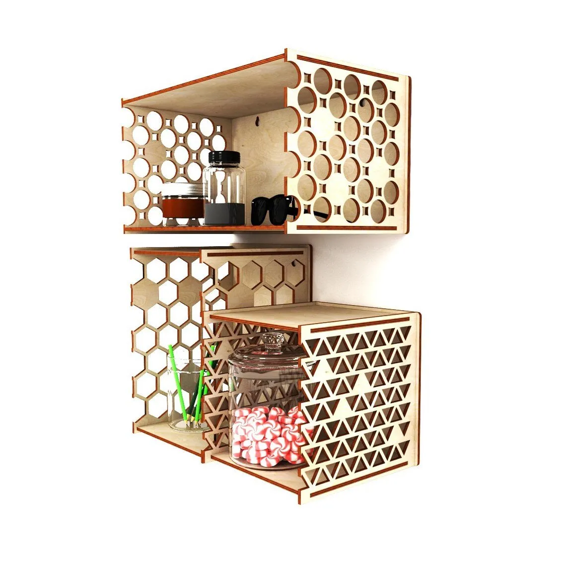 AmericanElm Wooden Wall Mounted Racks, Organizer, Shelf for Kitchen Storage Boxes