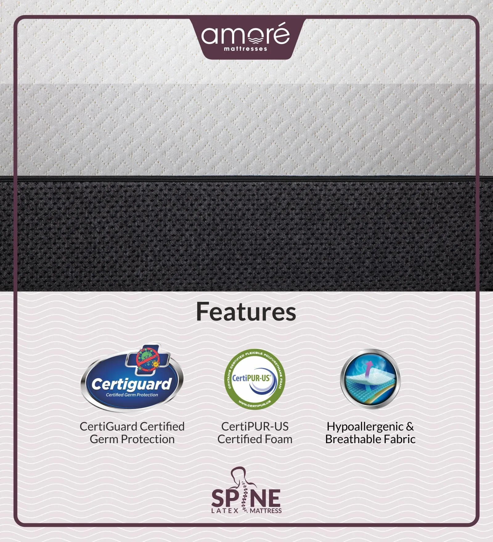Amore Spine 100% Natural Pincore Latex & Green Tea Foam Orthopedic Mattress || 8 inch Bed Mattress || 72x36x8(Single Size)