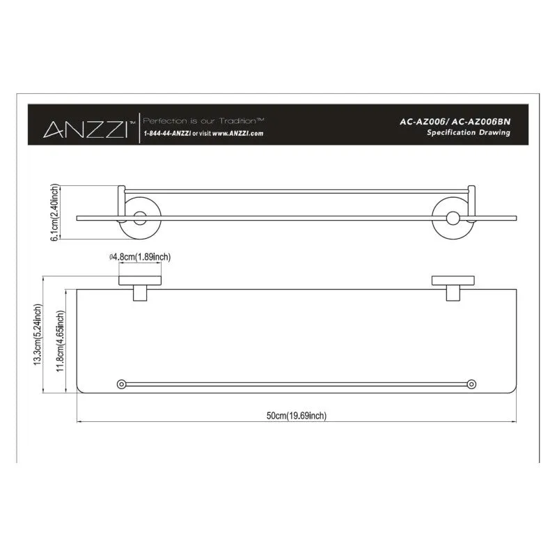 ANZZI Caster Series 19.69 in. W Glass Shelf