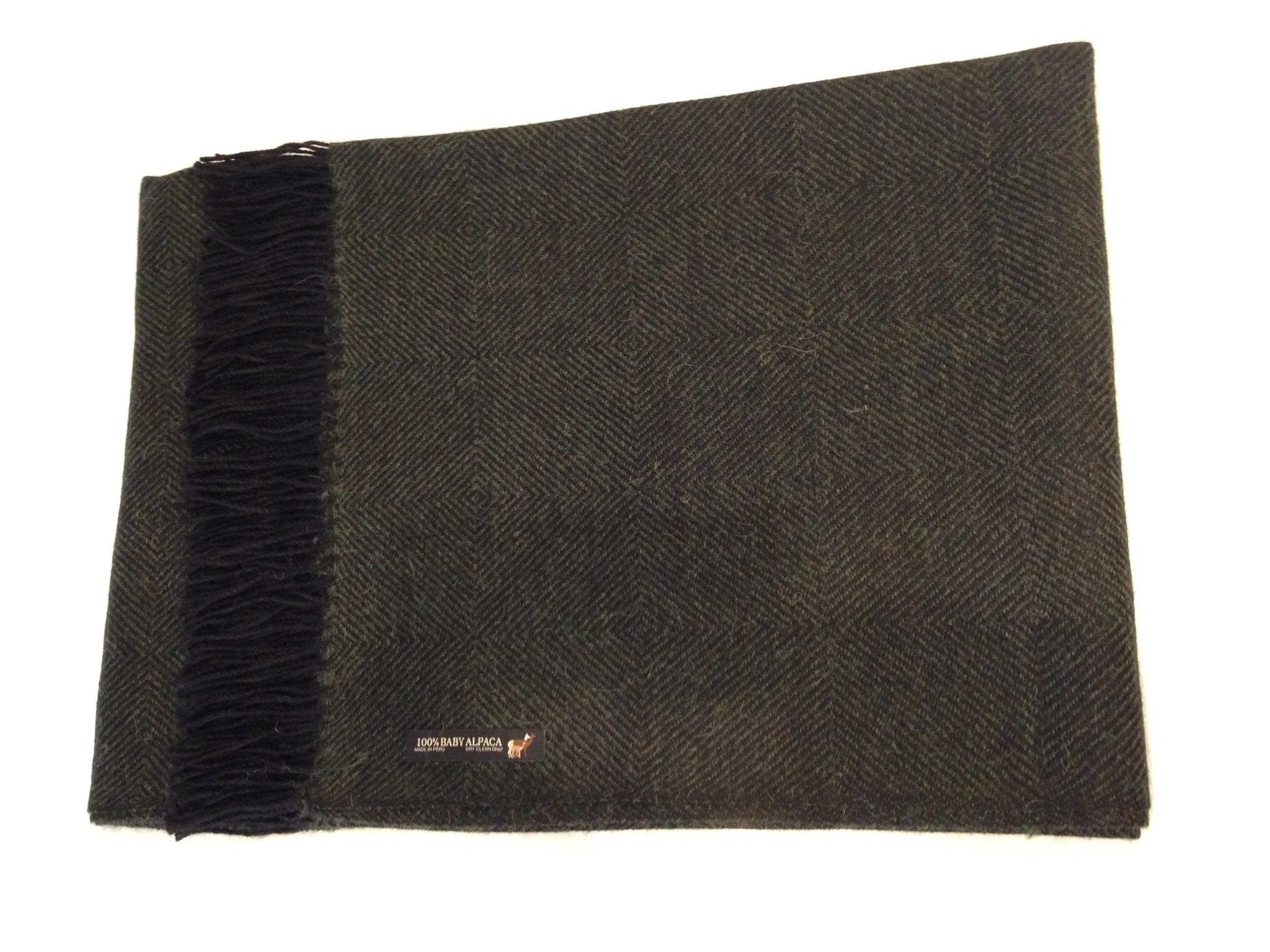 Baby Alpaca Geometric Throw Blanket in Black & Forest Green