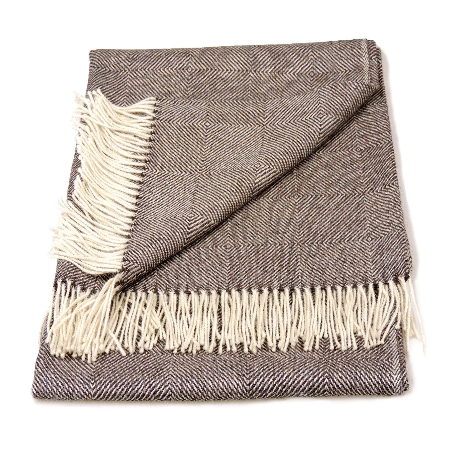 Baby Alpaca Geometric Throw Blanket in Brown & Cream