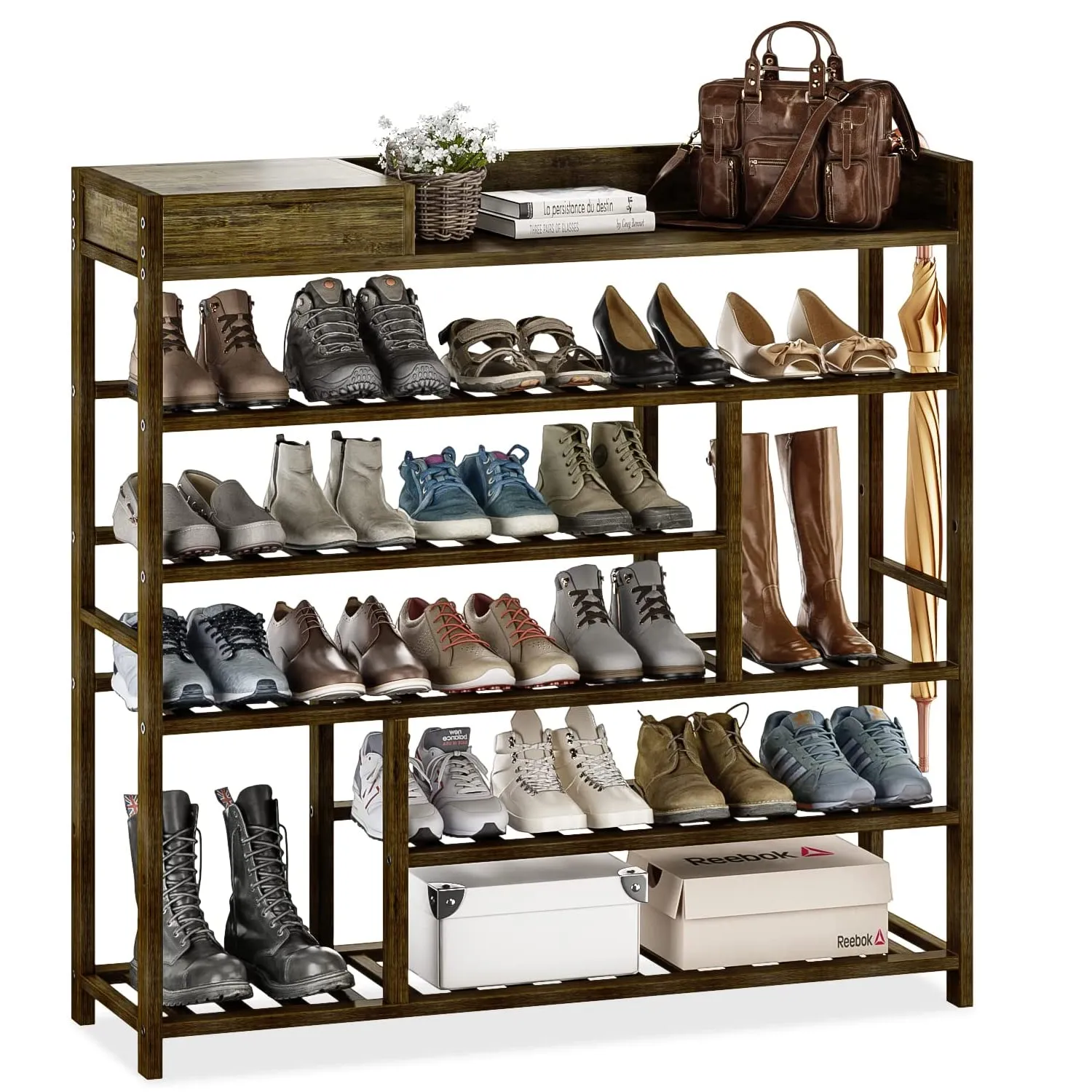Bamworld Shoe Rack Closet Organizer Entryway Shelf Solid Bamboo Wood
