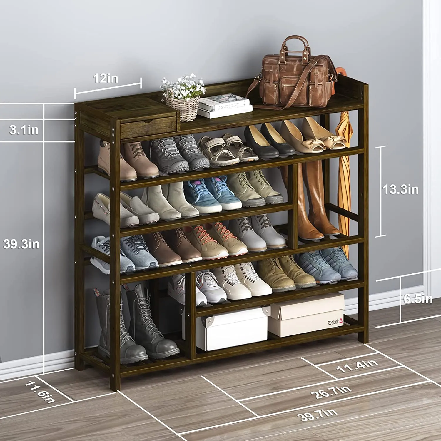 Bamworld Shoe Rack Closet Organizer Entryway Shelf Solid Bamboo Wood