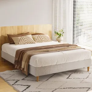 Beige Upholstered Queen Bed Frame with Wood Slats – Artiss