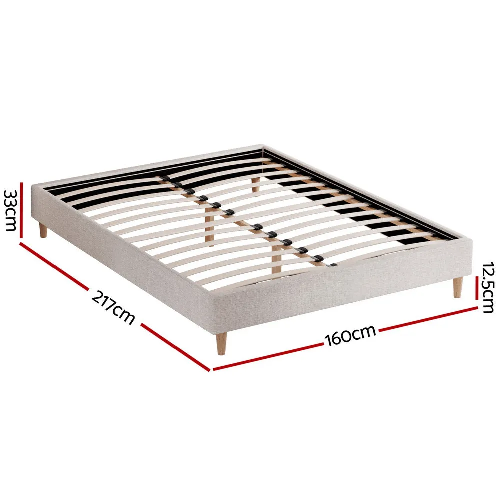 Beige Upholstered Queen Bed Frame with Wood Slats – Artiss