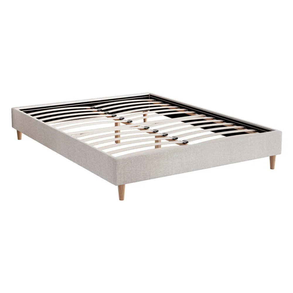 Beige Upholstered Queen Bed Frame with Wood Slats – Artiss