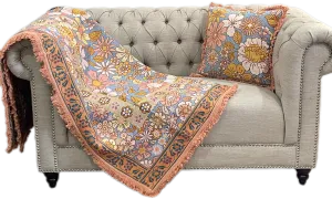 Blossom Elegance Cotton Reversible Tapestry Picnic Throw