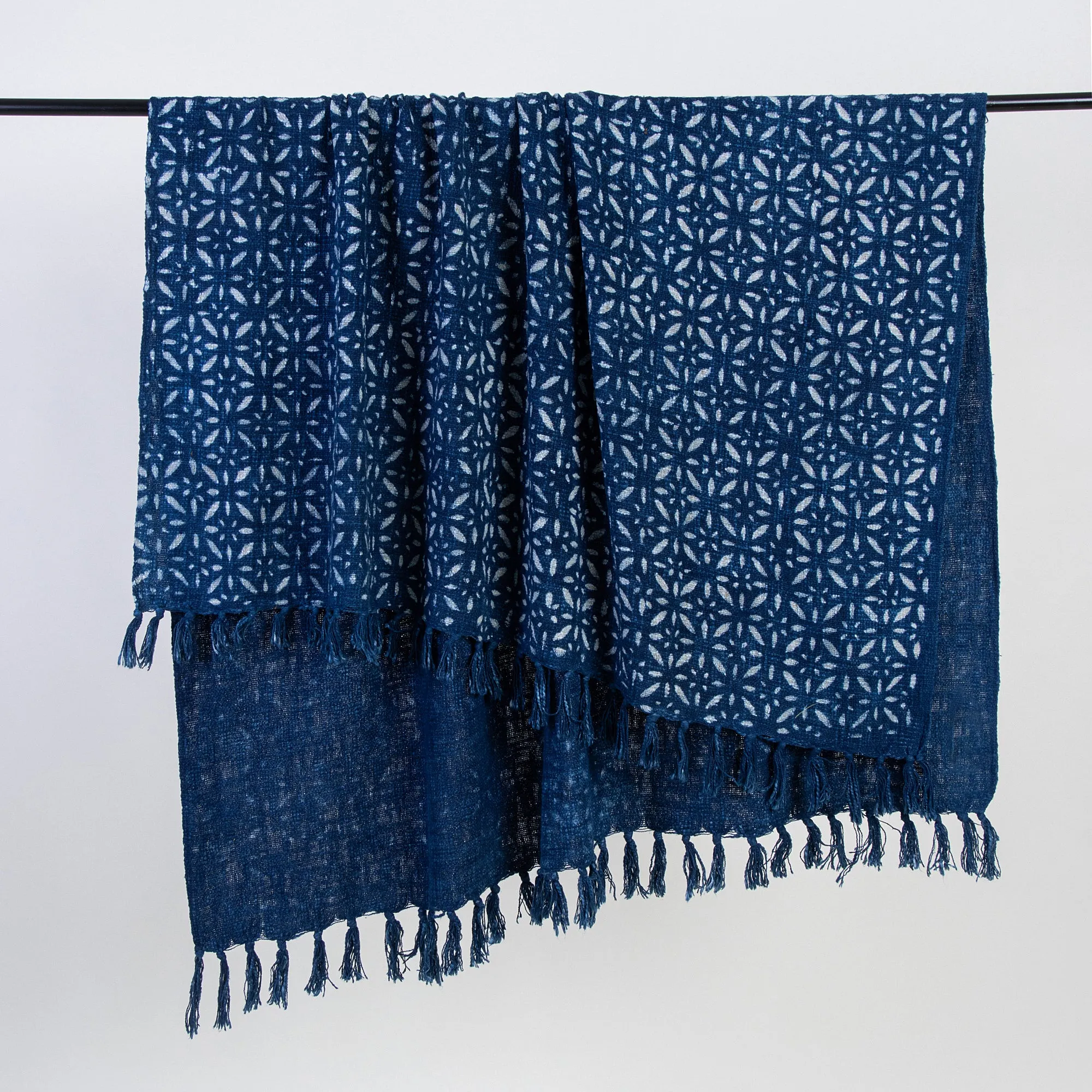 Blue Floral Cotton Block Print Throw For Home Decor